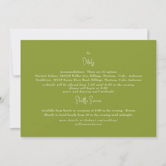 Invitación Detalle de Boda Verde (Anverso)