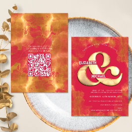Invitación Detalle de código QR de boda magenta dorado elegan