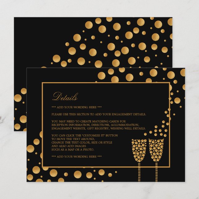 Invitación Detalle de la fiesta de compromiso de las burbujas (Anverso / Reverso)