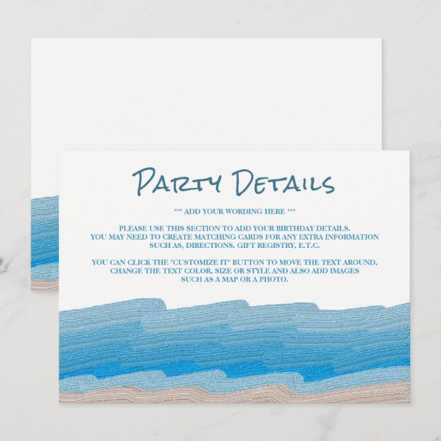 Invitación Detalle de la fiesta de cumpleaños de Ocean Beach (Anverso / Reverso)
