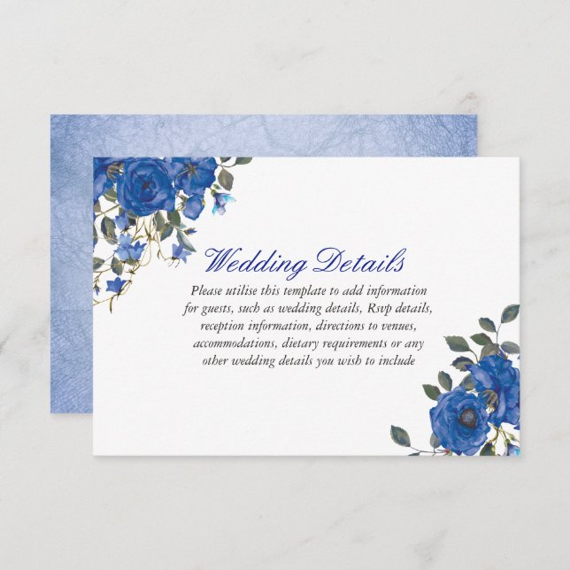 Invitación Detalle de recepción de boda Indigo Blue Navy Midn (Anverso / Reverso)