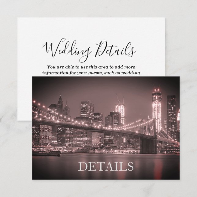 Invitación Detalle de recepción de bodas en Brooklyn Skyline  (Anverso / Reverso)