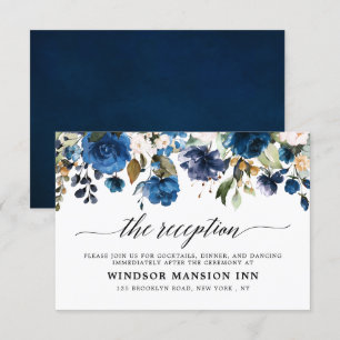 Invitación Detalle de recepción floral de color azul marino R