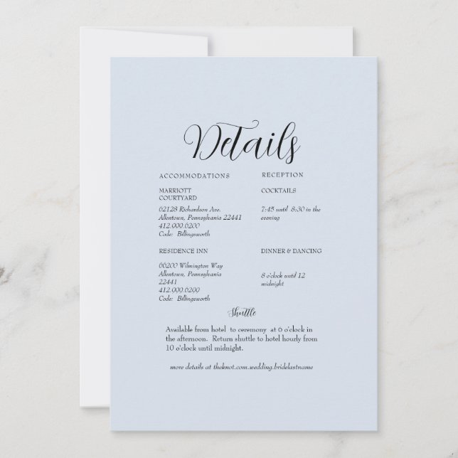 Invitación Detalle del Boda azul turbio (Anverso)