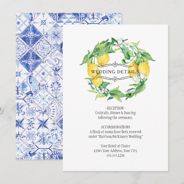 Invitación Detalle del Boda de Foliage de Cítricos Florales d (Anverso / Reverso)