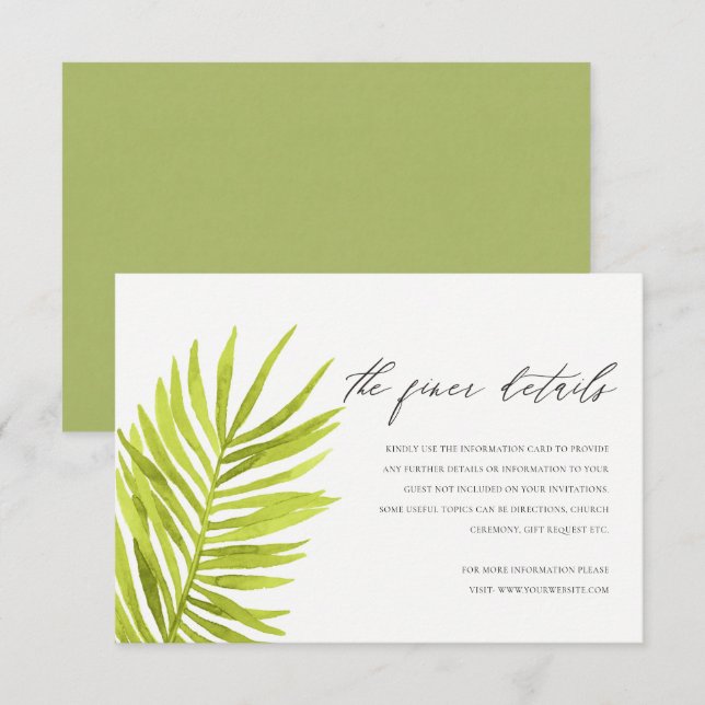 INVITACIÓN DETALLE DEL BODA DE FOLLETAS DE PALMA VERDE RÚSTIC (Anverso / Reverso)
