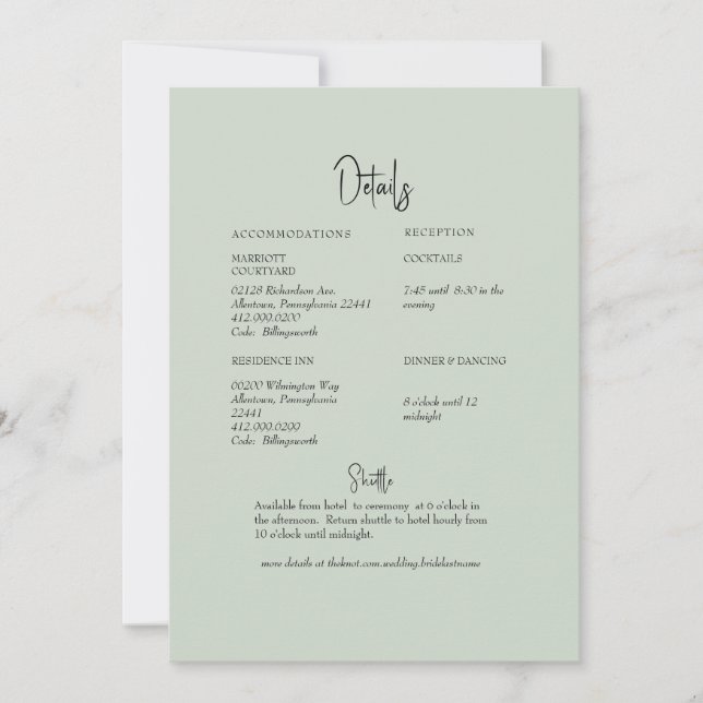 Invitación Detalle del Boda de opciones digitales Sage simple (Anverso)