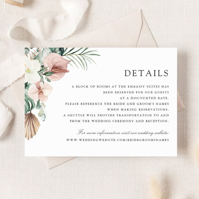 Invitación Detalle del Boda de Rubor floral de palma tropical (Subido por el creador)