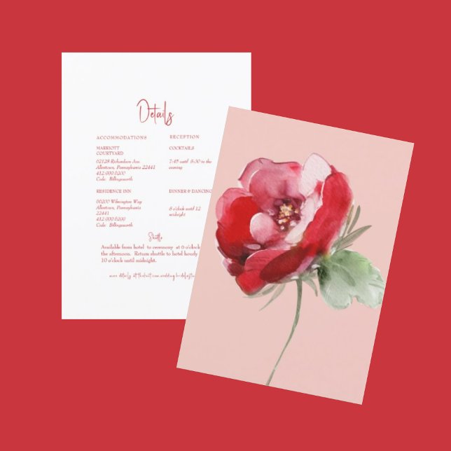 Invitación Detalle del Boda floral rojo y Rubor (Subido por el creador)