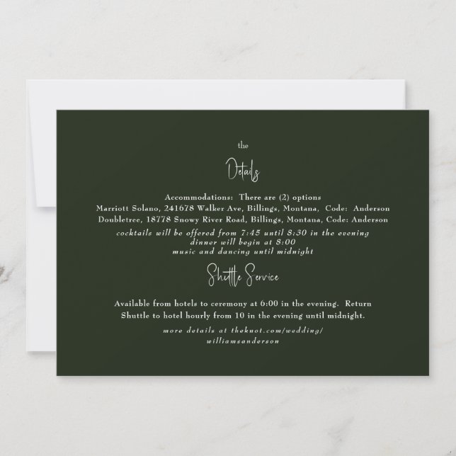 Invitación Detalle del Boda verde oscuro enriquecido (Anverso)