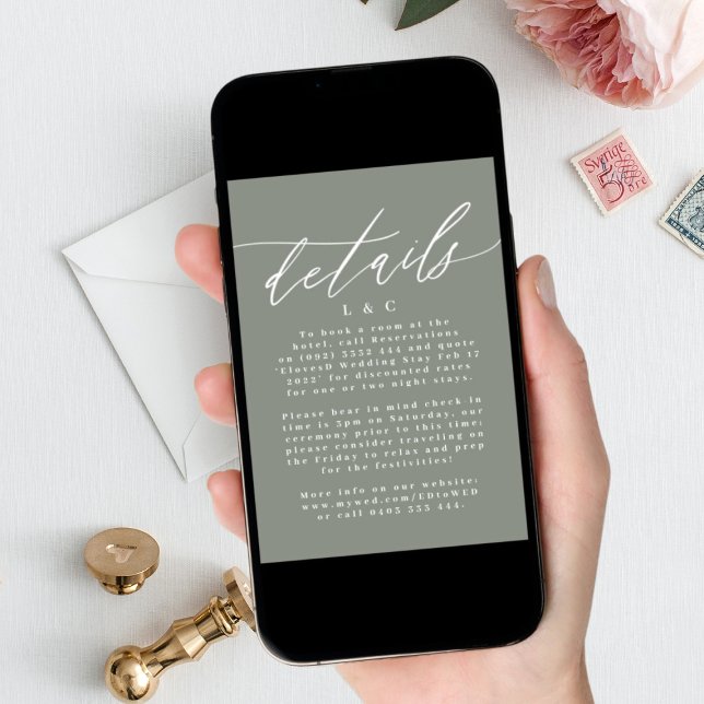 Invitación Detalle digital moderno en blanco y verde sabio (click the instant download option)