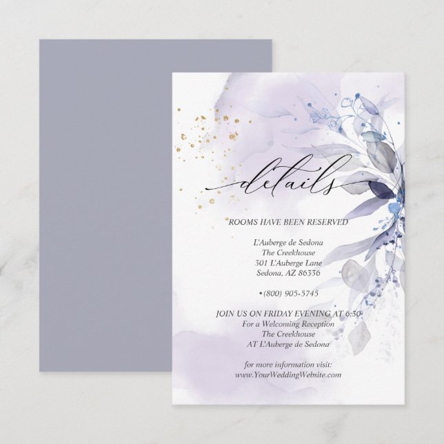 Invitación Detalles 3 Elegante color de agua violeta (Anverso / Reverso)