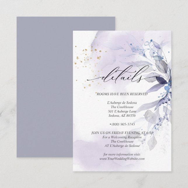 Invitación Detalles 3 Elegante Foliage Acuarela Violeta (Anverso / Reverso)