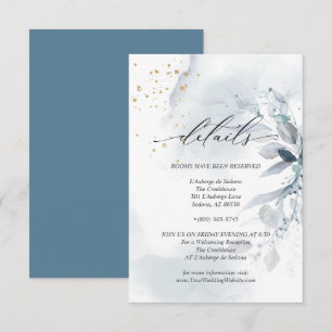 Invitación Detalles 3 Elegante Follaje Acuarela Azul Polvorie