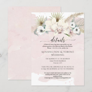 Invitación Detalles Boda floral blanco rosado moderno