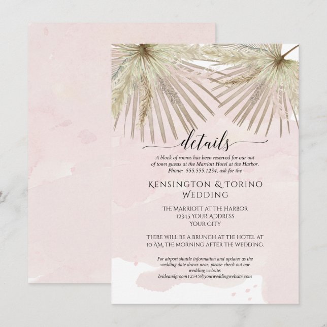Invitación Detalles Boho de la Jungla de Palmeras Silenciada  (Anverso / Reverso)