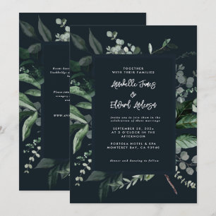 Invitación Detalles botánicos florales negros de boda elegant