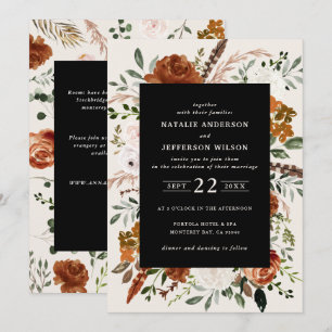 Invitación Detalles botánicos florales negros de boda elegant