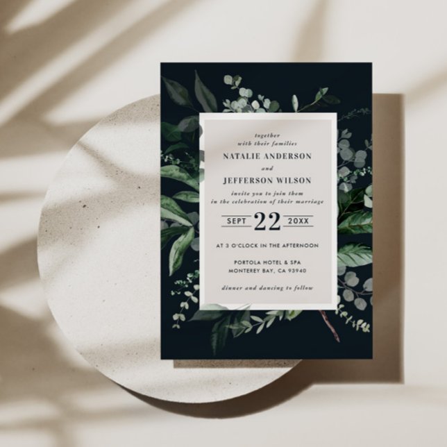 Invitación Detalles botánicos florales negros de boda elegant (Subido por el creador)