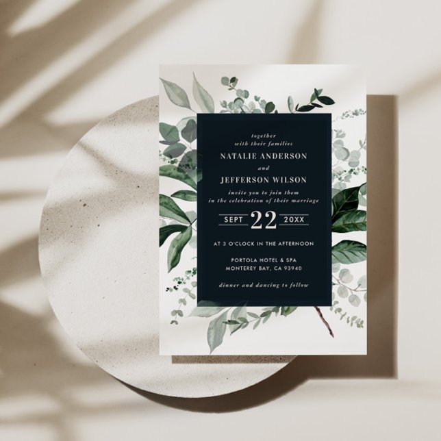 Invitación Detalles botánicos florales negros de boda elegant (Subido por el creador)