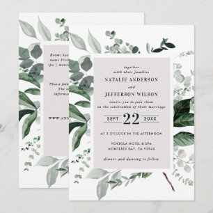 Invitación Detalles botánicos florales negros de boda elegant