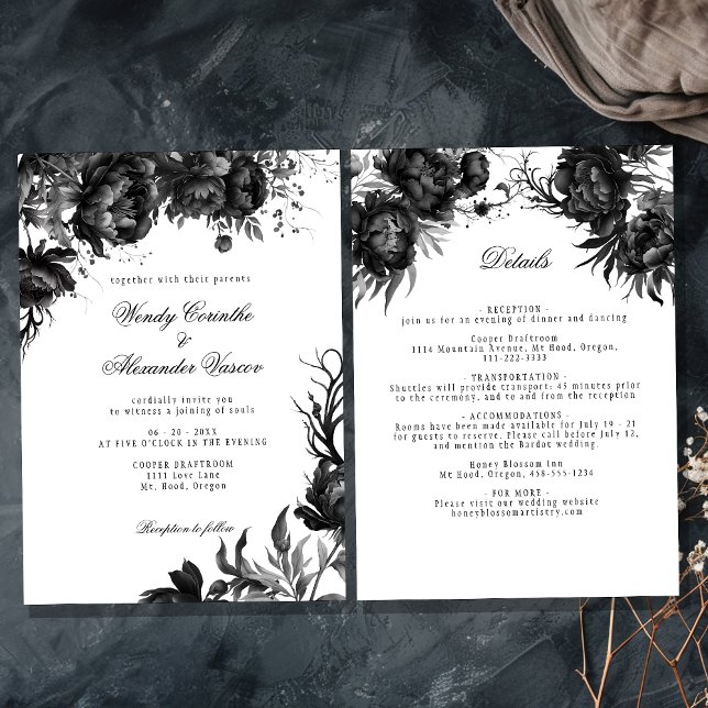 Invitación Detalles clásicos del Boda blanco gótico y (Subido por el creador)