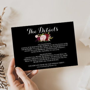 Invitación Detalles clásicos del Boda negro tropical Insertar