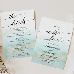Invitación Detalles de Acuarela Aqua Gold en la Boda en la Pl