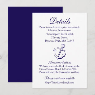 Invitación Detalles de Azul Marino Ancla Náutica Boda Mariner