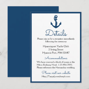 Invitación Detalles de Azul Marino Ancla Náutica Boda Mariner