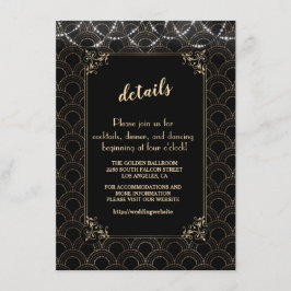 Invitación Detalles de boda Art Déco con flor de lis dorada v