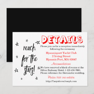 Invitación Detalles de Boda Blanco Negro Rojo Estrellas Sueño