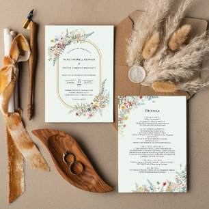Invitación Detalles de Boda Boho Flor Silvestre Helecho Verde