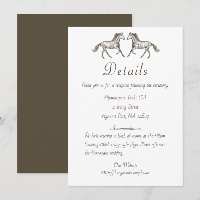 Invitación Detalles de Boda Campestre Caballo Café Rústico Oc (Anverso / Reverso)