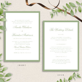 Invitación Detalles de Boda con Borde de Verde Salvia Clásico