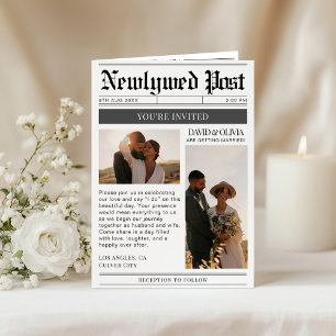 Invitación Detalles de Boda con Código QR Periódico de Boda