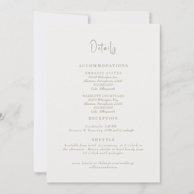 Invitación Detalles de Boda con Crema Adjuntos Simple (Anverso)