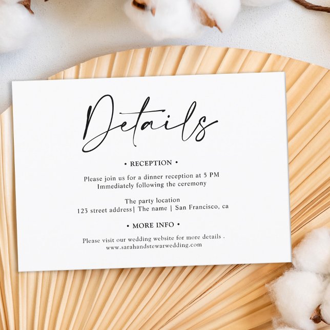Invitación Detalles de boda con elegante escritura en blanco  (Subido por el creador)