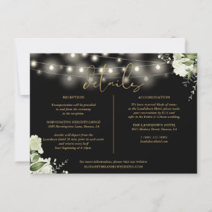 Invitación Detalles de Boda con Foliaje Negro y Dorado Inform