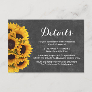 Invitación Detalles de Boda con Girasoles Rústicos en Pizarra