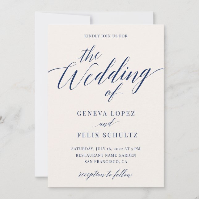 Invitación Detalles de Boda con Letra Script Marfil Elegante (Anverso)