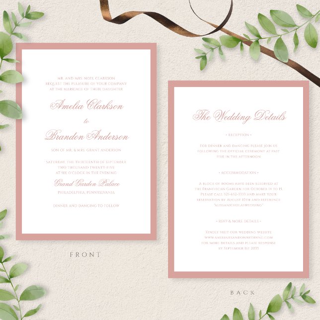 Invitación Detalles de Boda con Letra Script y Borde de Rosa  (Subido por el creador)