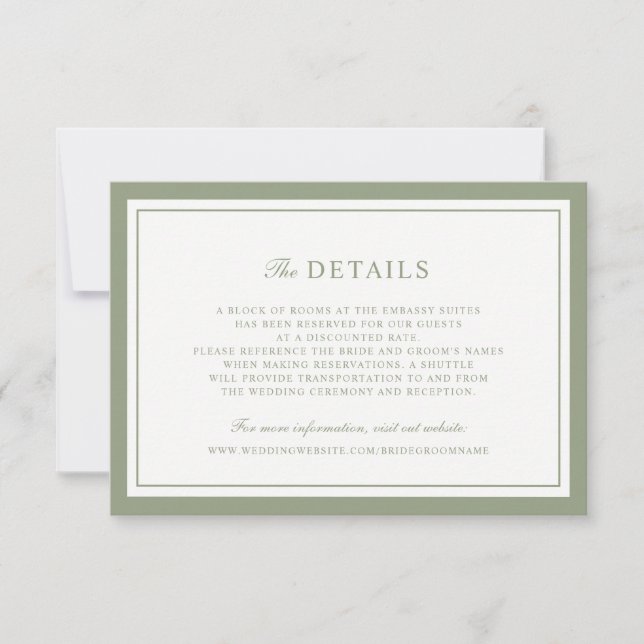 Invitación Detalles de Boda con Marco de Borde Verde Sabio El (Anverso)