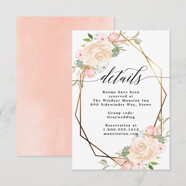 Invitación Detalles de boda con marco geométrico de acuarela  (Anverso / Reverso)