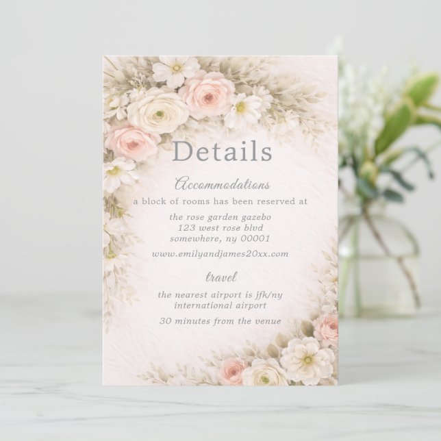 Invitación Detalles de Boda con Ramo Editorial Floral (Anverso de pie)