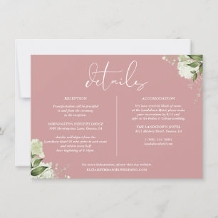 Invitación Detalles de Boda con Verde y Rosa Polvorienta Info