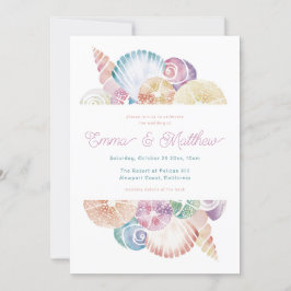 Invitación Detalles de Boda de Conchas de Acuarela Atrás, Qr