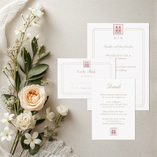 Invitación Detalles de Boda de Doble Felicidad Elegante Moder