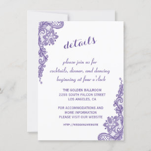 Invitación Detalles de boda de encaje violeta ultra moderno p