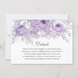 Invitación Detalles de Boda de Flor de Plata Púrpura Lavanda